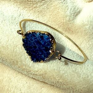 Blue Druzy Stone Wire Bangle Bracelet